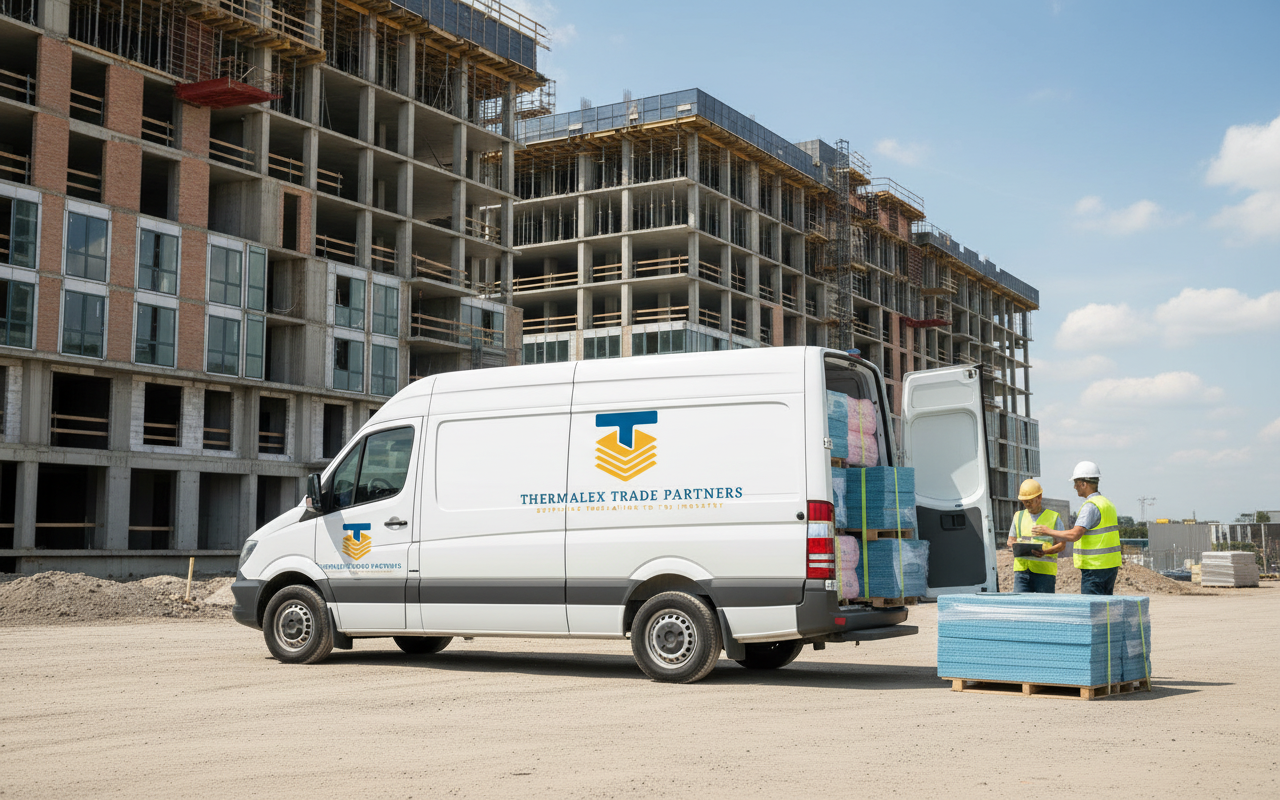 Truck with Thermalex logo in front of a construction site